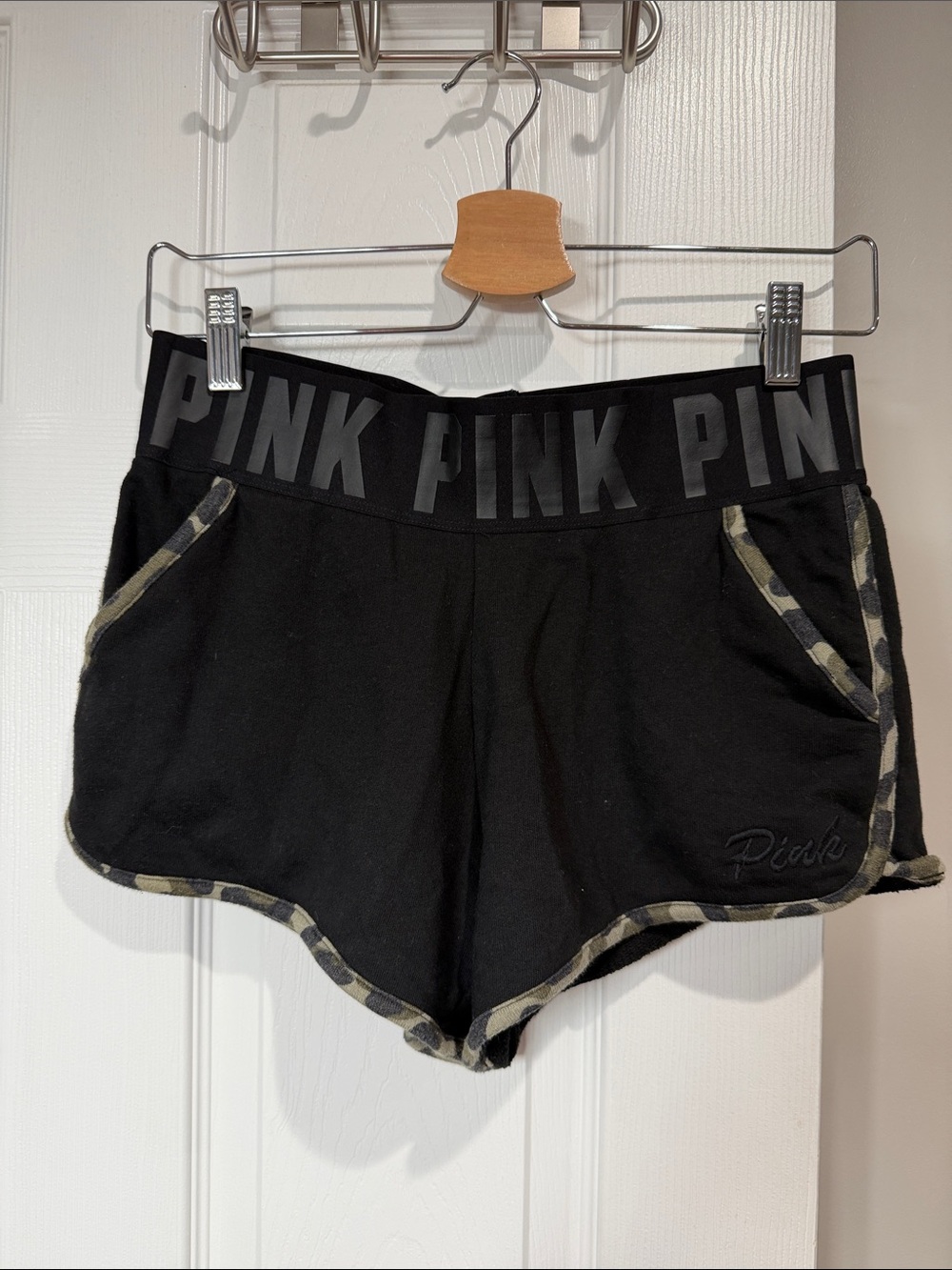 PINK Victoria's Secret Black Athletic Shorts with Camo Trim